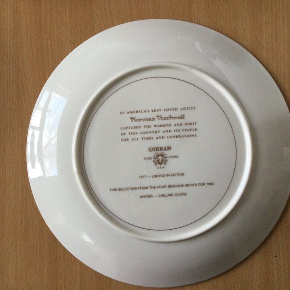 1977 Gorham "Winter-Chilling Chore" Norman Rockwell 10 1/2" plate et - Picture 6 of 6